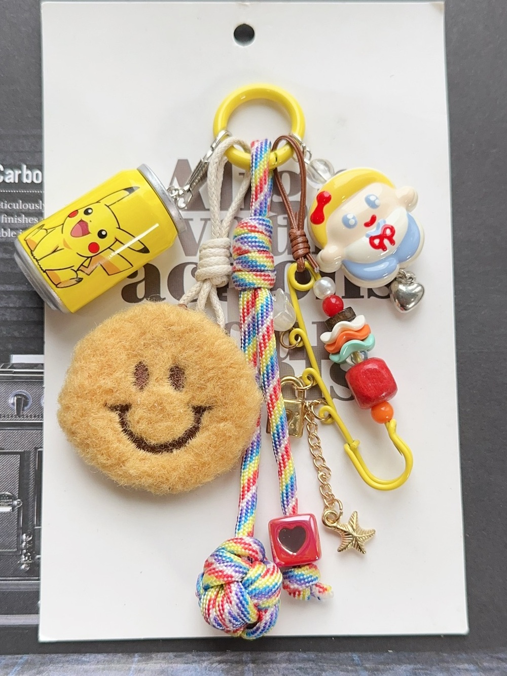 Cute Yellow Pikachu Can & Candy Charm Keychain
